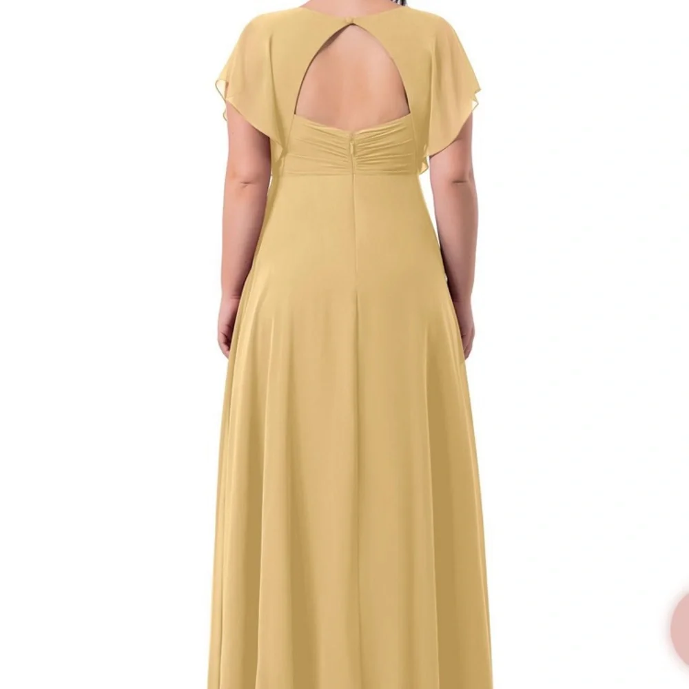 Azazie Rylee Bridesmaid Dress Gold Size A14 - Picture 7 of 8